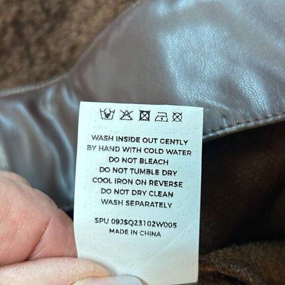 Bloomchic PU Leather Patchwork Metal Detail Brown Teddy Jacket Size 14/16 - Picture 12 of 15